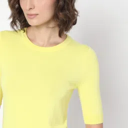 Vero Moda Yellow Solid Half Sleeves Tops image 4