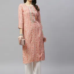 Miravan Peach Printed A Line Kurta image 4