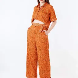 Zink London Orange Printed Flared Pants image 4