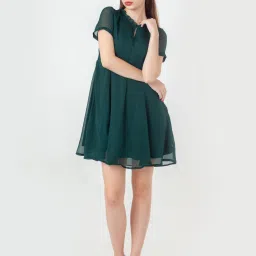 Zink London Green Self Pattern A-Line Dress image 4