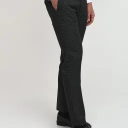 Park Avenue Dark Grey Polyviscose Slim Fit Checked Formal Trosuers image 4