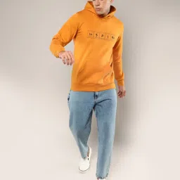 Campus Sutra Mustard Yellow Cotton Regular Fit Printed Hooded Sweatshirt image 4