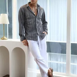 Campus Sutra Grey Regular Fit Texture Shirt image 4