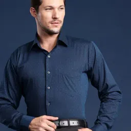 Hancock Navy Cotton Slim Fit Solid Shirts-picture-35