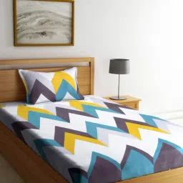 Klotthe Geometric Multicolor 300 TC Cotton Single Bedsheet with 1 Pillow Cover-image-71