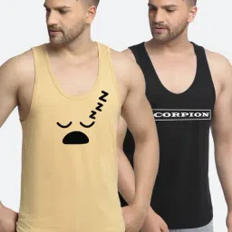 Friskers Multi Cotton Slim Fit Printed Gym Vest - Pack of 2-picture-12