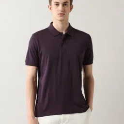 Arrow Purple Cotton Regular Fit Self Pattern Polo T-Shirt-picture-20