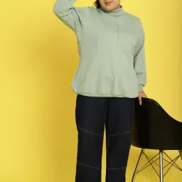 theRebelinme Plus Size Sage Green Fleece Relaxed Fit Sweatshirt image 4