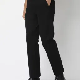 R&B Black Cotton Slim Fit Trousers image 3