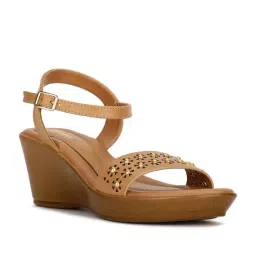 Bata Women's LASER STUD E Brown Ankle Strap Wedges-picture-12