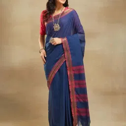 Fabindia Blue Cotton Woven Pattern Saree-image-72