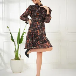 Kibo Brown Crepe Print Mini Dress image 4