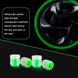 IIVAAS Green Acrylonitrile Butadiene Styrene Glowing Wheels Cap Tire Valve (Pack of 4) image 3
