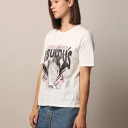 Only White Cotton Graphic Print T-Shirt image 4