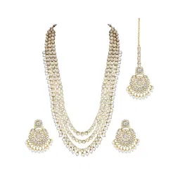 Peora Gold-Plated White Kundan Necklace With Mang Tikka & Earrings Ethnic Jewellery Set image 4