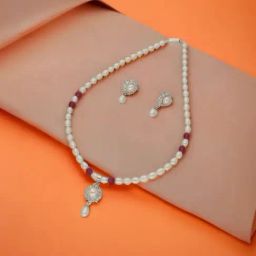 Sri Jagdamba Pearls Silver-Plated Inspiring Fashionable Pearl Set for Women-picture-32