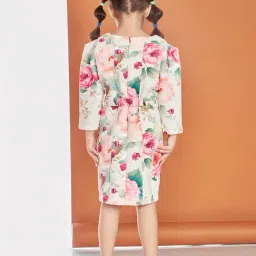 Peppermint Girls Pink Regular Fit Floral Print Party Dresses-picture-24