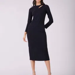 Fablestreet Navy Polyester Plain A-Line Dress image 4