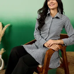 Sangria Checked Shirt Collar Neck Top-image-23