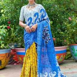 Saree Mall Blue Printed Sarees With Unstitched Blouse-picture-18