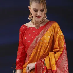 Saree Mall Yellow & Red Silk Woven Saree With Unstitched Blouse image 4
