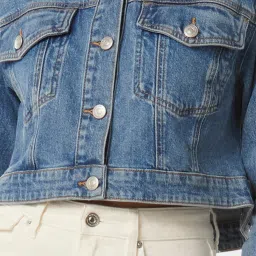 Forever New Light Blue Cotton Regular Fit Cropped Jacket image 4