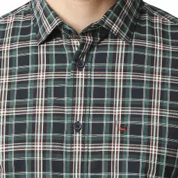 Basics Spruce Green Cotton Slim Fit Checks Shirt image 4