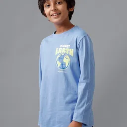 Under Fourteen Only Boys Blue Cotton Printed T-Shirt image 4