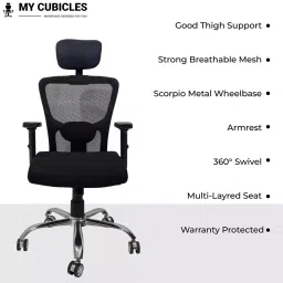 MY CUBICLES Majesty Executive Office Chair High Back Polyurethane Foam Weight Capacity Upto 115 Kg Black, MC0092 image 2