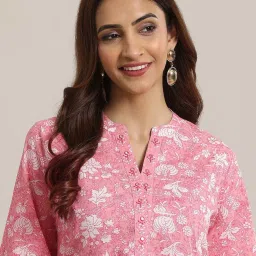 Libas Pink Cotton Printed Kurti image 4