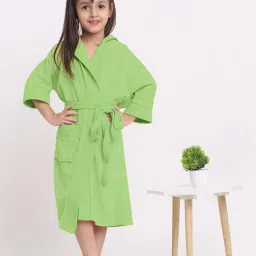 Creeva Melodious Parrot Green Micro Terry 225 GSM Kids Hooded Bathrobe 10-11 Years With Pocket image 4