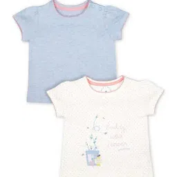 Mothercare Kids White & Blue Cotton Printed T-Shirt (Pack of 2)-picture-28