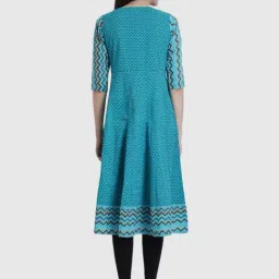 YASH GALLERY Blue Cotton Printed A Line Kurta image 2