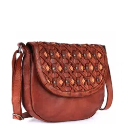 KOMPANERO Valentina Cognac Leather Textured Sling Handbag image 4