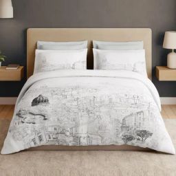 Spaces Cotton White Abstract 180 TC Double Size Bedsheet with 4 Pillow Covers-picture-26