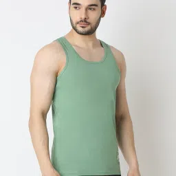 Underjeans by Spykar SAGE GREEN 100% Cotton Solid Regular Fit Vests image 4