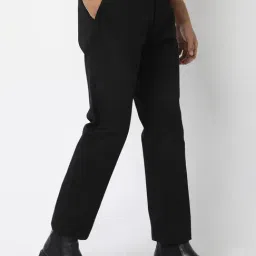 R&B Black Cotton Slim Fit Trousers image 4