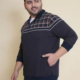 John Pride Navy Cotton Regular Fit Self Sweartshirt image 4