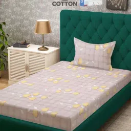 Klotthe Yellow 400 TC Cotton Single Book Fold Bedsheet with Pillow Cover-image-40