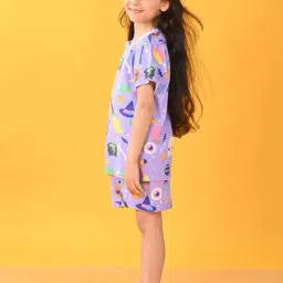 Anthrilo Kids Purple Cotton Printed T-Shirt & Short image 3