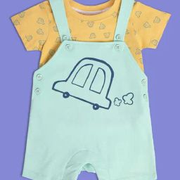 MINIKLUB Kids Green & Yellow Printed T-Shirt with Dungaree-picture-16