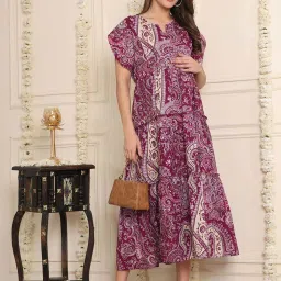 Secret Wish Purple Floral Printed Maternity Dress image 4