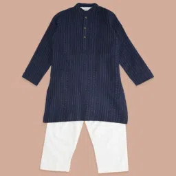 Indus Route by Pantaloons Kids Navy & White Cotton Printed Full Sleeves Kurta Set-picture-42