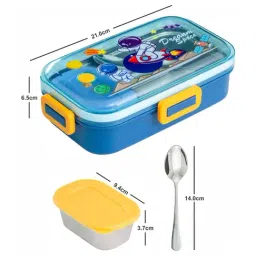 Goodhomes Blue Steel 2 partition Lunch Box with Spoon image 4