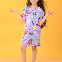 Anthrilo Kids Purple Cotton Printed T-Shirt & Short-image-58