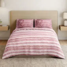 Spaces Cotton Pink Geometric 180 TC Double Size Bedsheet with 2 Pillow Covers-image-41