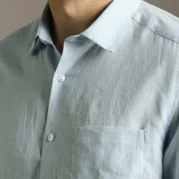 Louis Philippe Blue Linen Regular Fit Shirt image 4