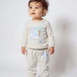 HOP Baby by Westside Beige Printed Cotton T-Shirt and Pants Set-picture-11