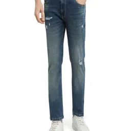 Parx Dark Blue Cotton Blended Slim Fit Jeans-image-52