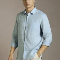 Louis Philippe Blue Linen Regular Fit Shirt image 3